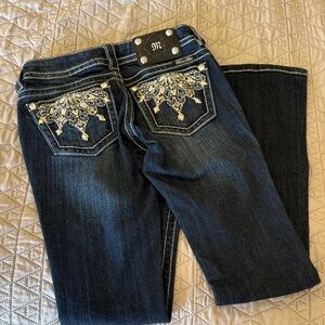Miss Me Dark Blue Boot Cut Jeans with Silver Embellishments